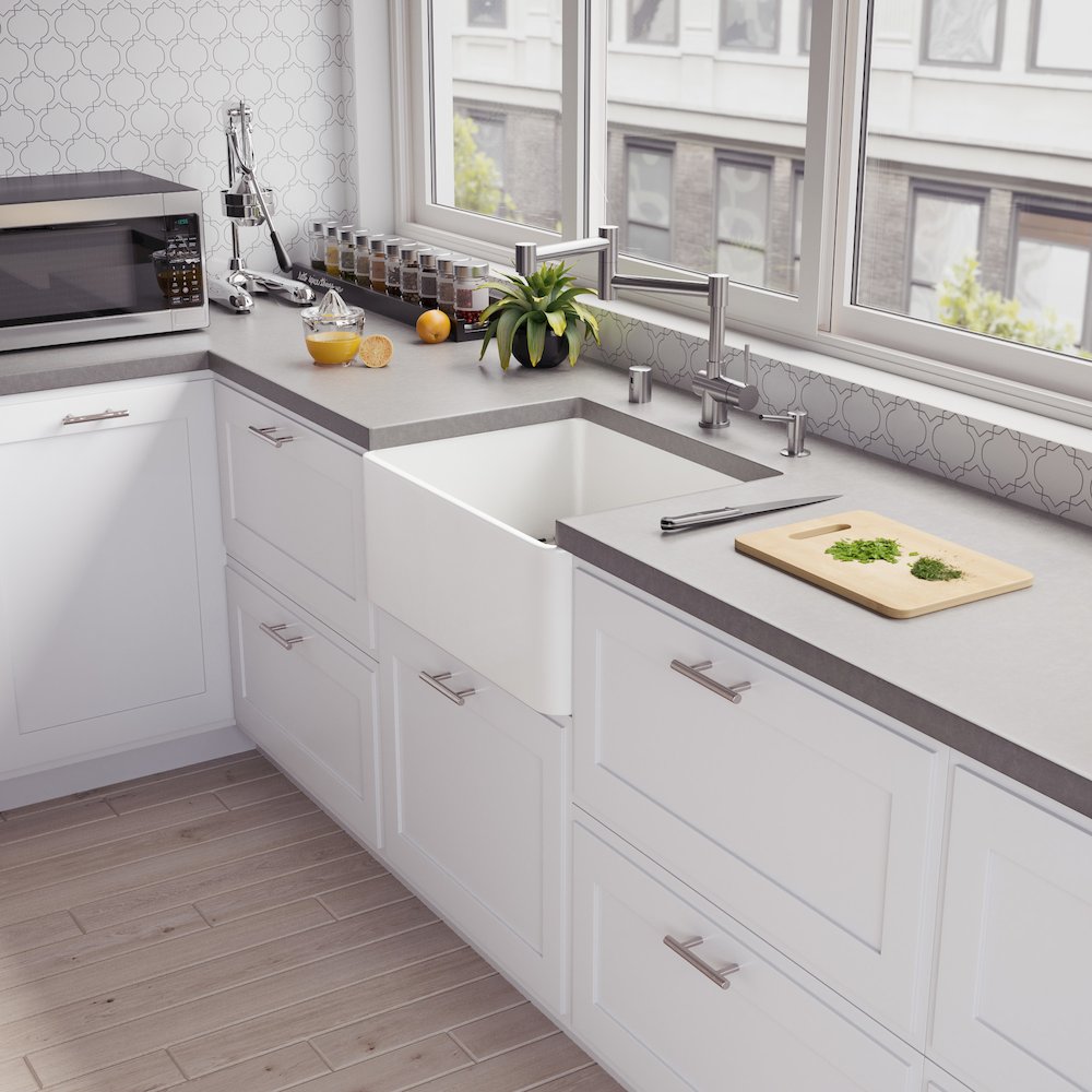 ABF2418 24" White Thin Wall Single Bowl Smooth Apron Fireclay Kitchen Farm Sink. Picture 4