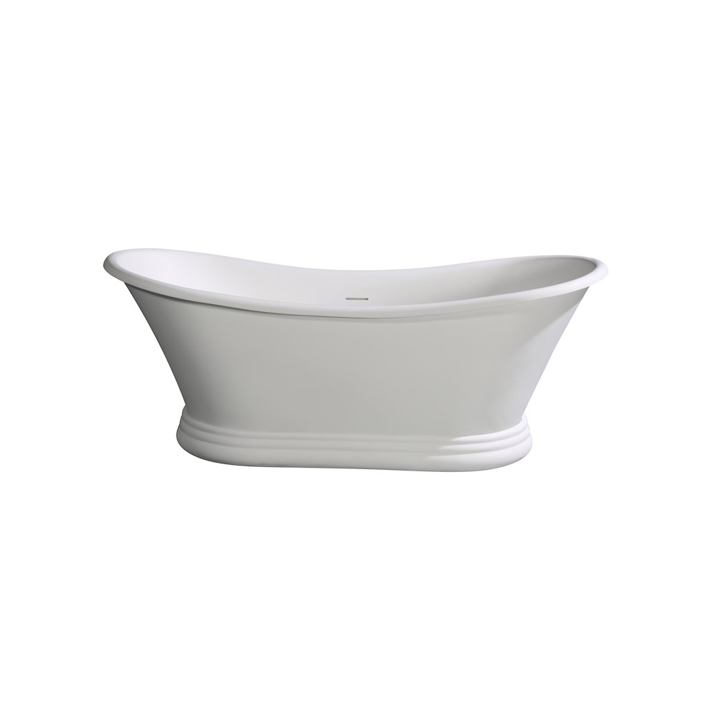 67" White Matte Pedestal Solid Surface Resin Bathtub. Picture 8