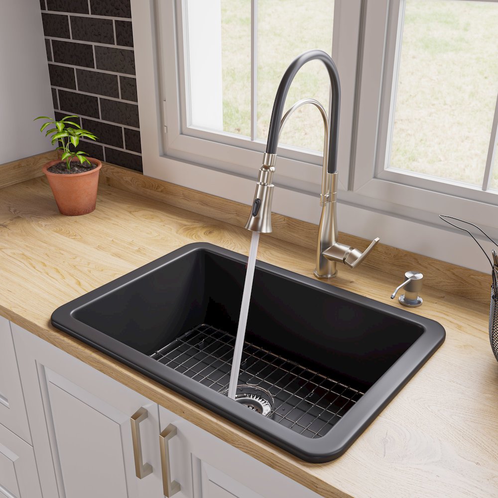 Black Matte 27" x 18" Fireclay Undermount / Drop In Firelcay Kitchen Sink. Picture 2