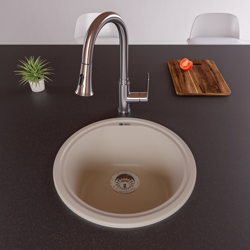 Biscuit 17" Drop-In Round Granite Composite Kitchen Prep Sink. Picture 3