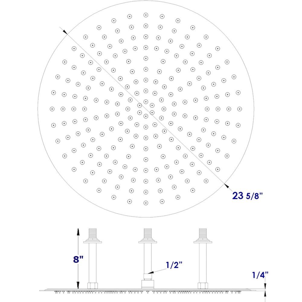24" Round Brushed Solid Stainless Steel Ultra Thin Rain Shower Head. Picture 6