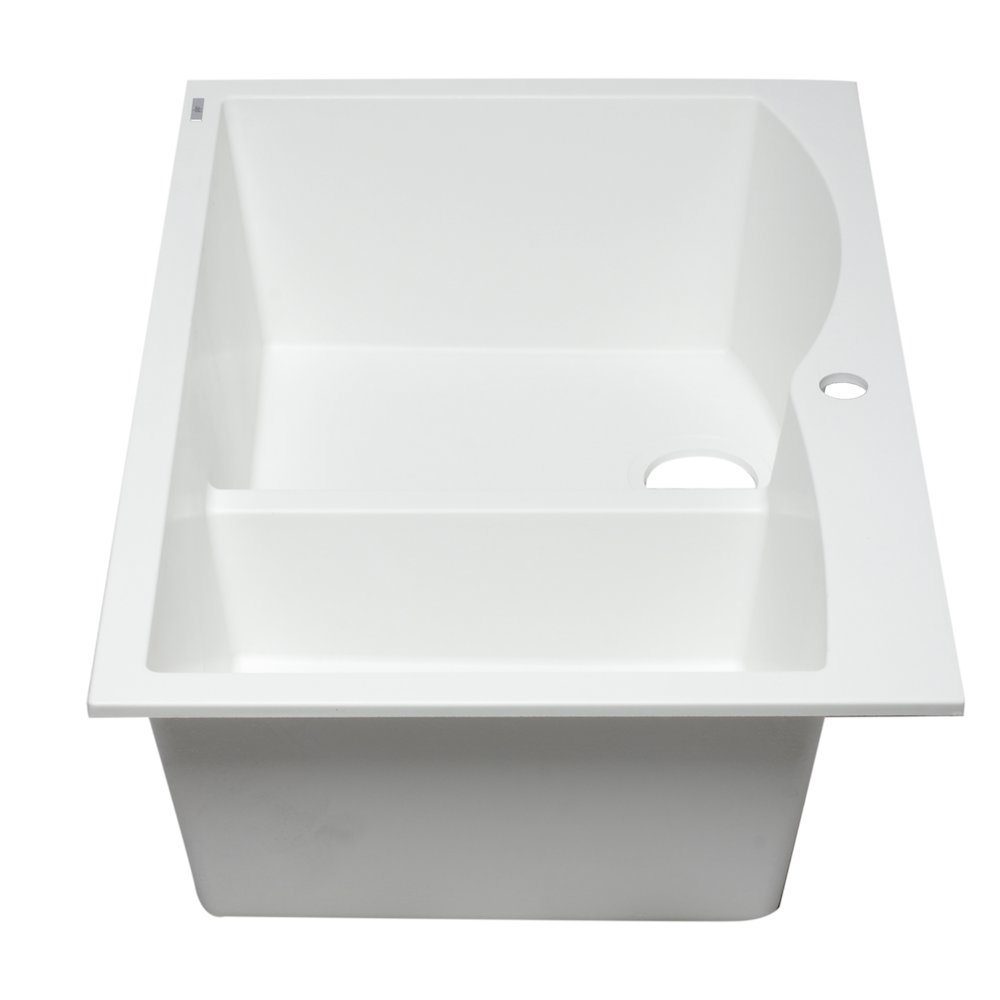White 33" Double Bowl Drop In Granite Composite Kitchen Sink. Picture 6