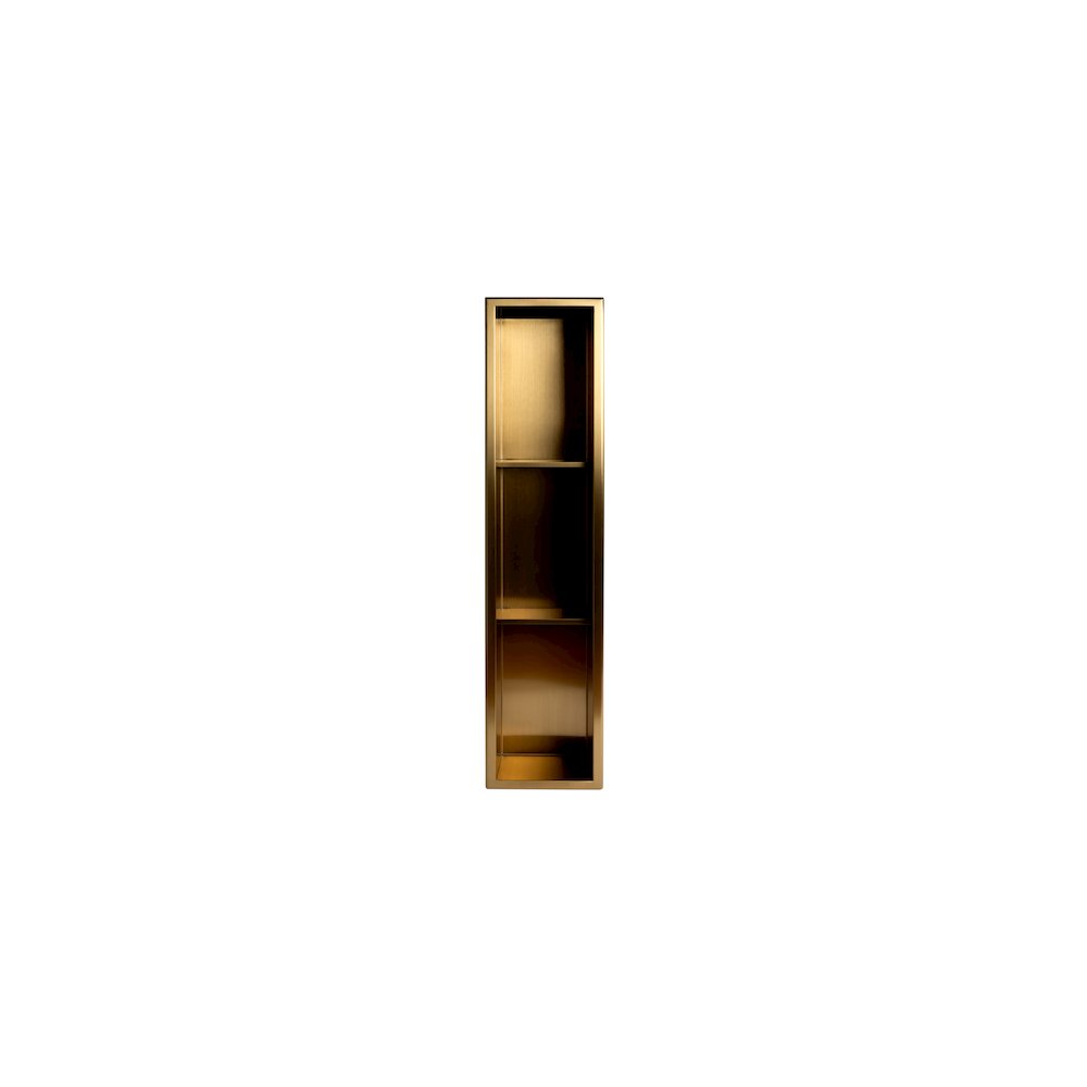 8" x 36" Brushed Gold PVD Stainless Steel Vertical Triple Shelf Shower Niche. Picture 4