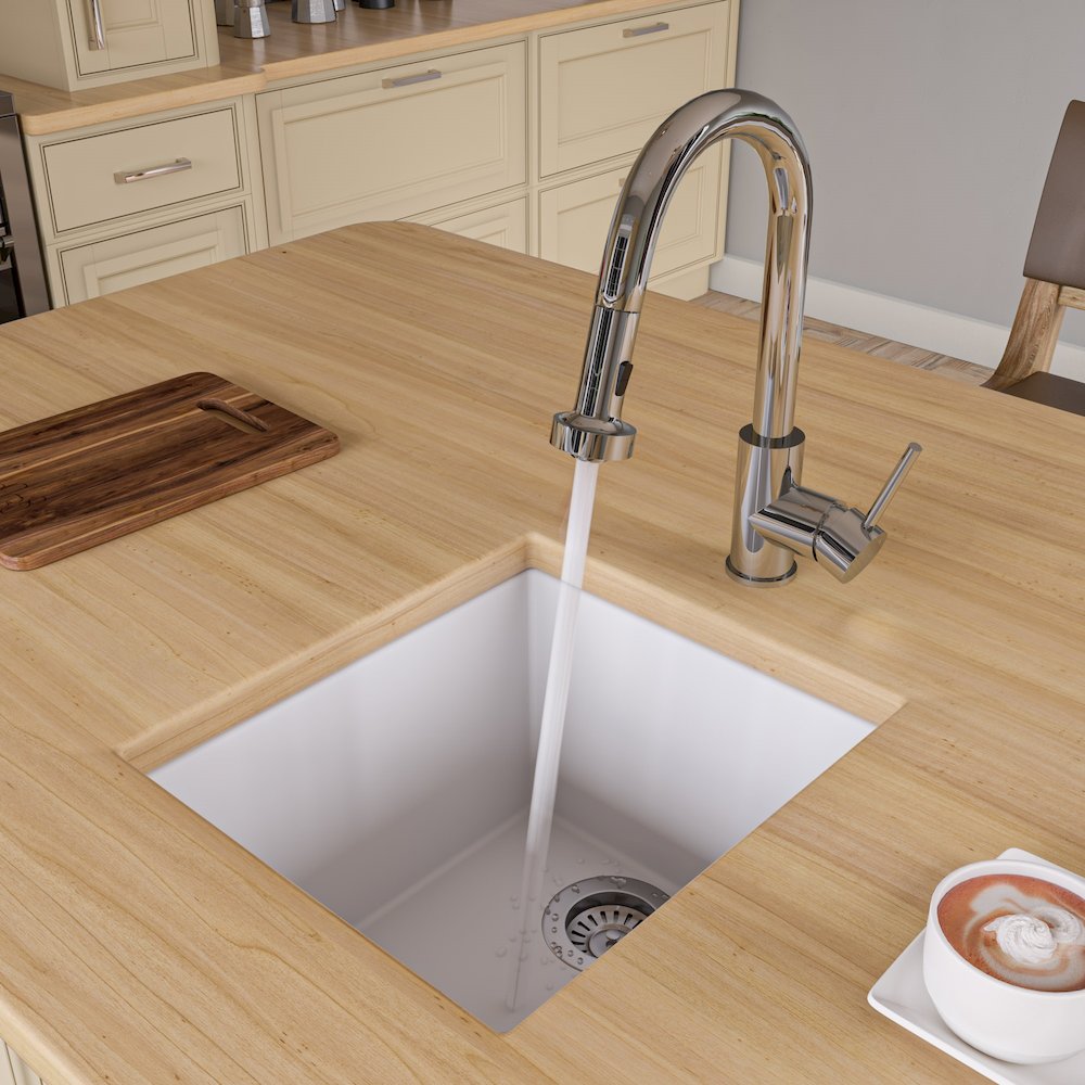 White 17" Undermount Rectangular Granite Composite Kitchen Prep Sink. Picture 2