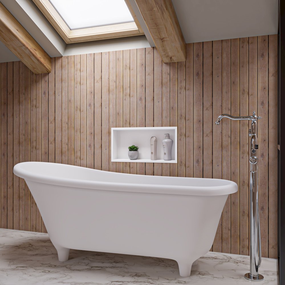 67" White Matte Clawfoot Solid Surface Resin Bathtub. Picture 8