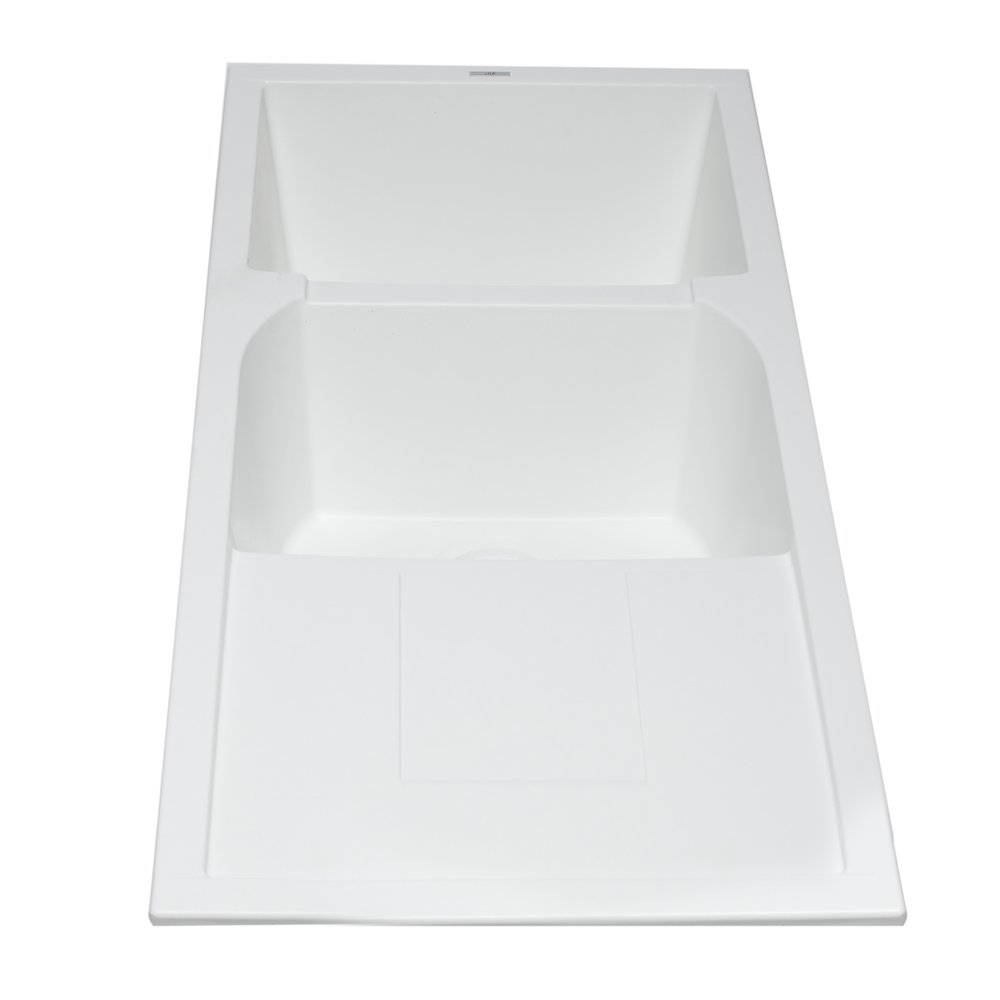 White 46" Double Bowl Granite Composite Kitchen Sink with Drainboard. Picture 7