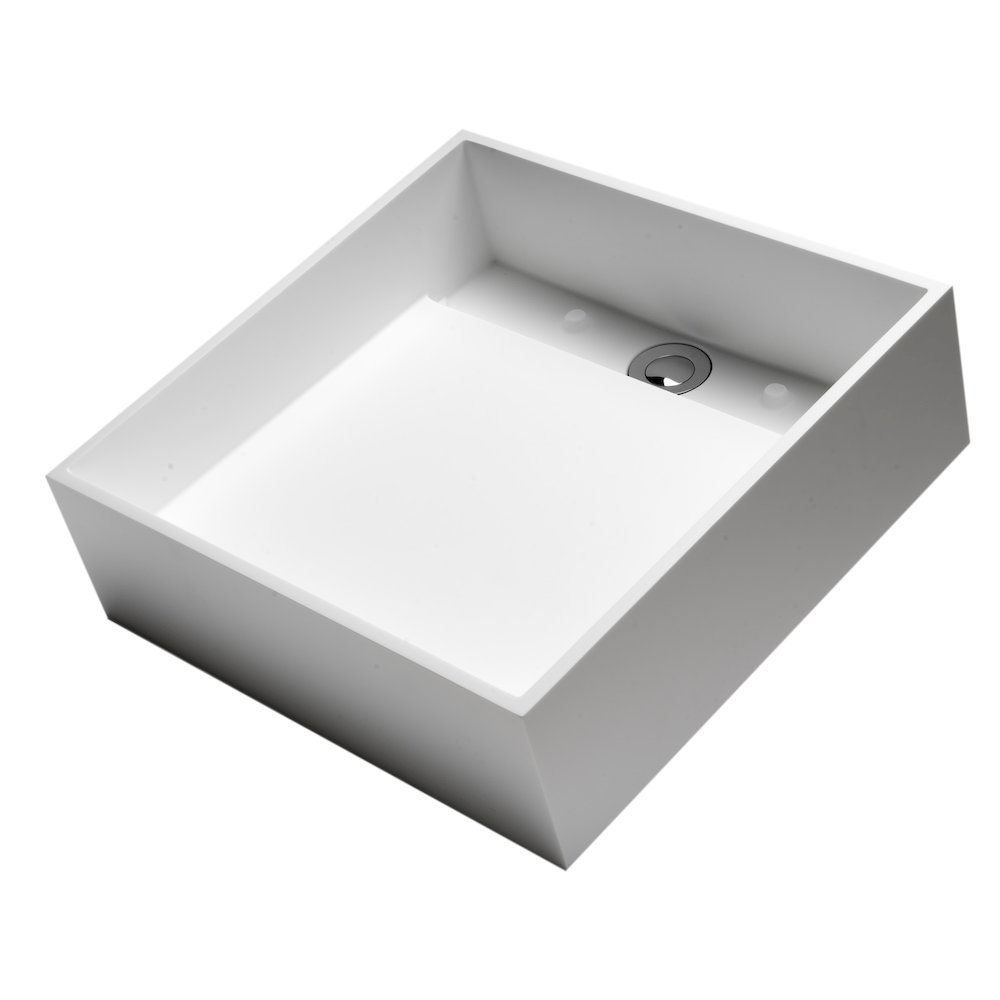 14" Square White Matte Solid Surface Resin Sink. Picture 7
