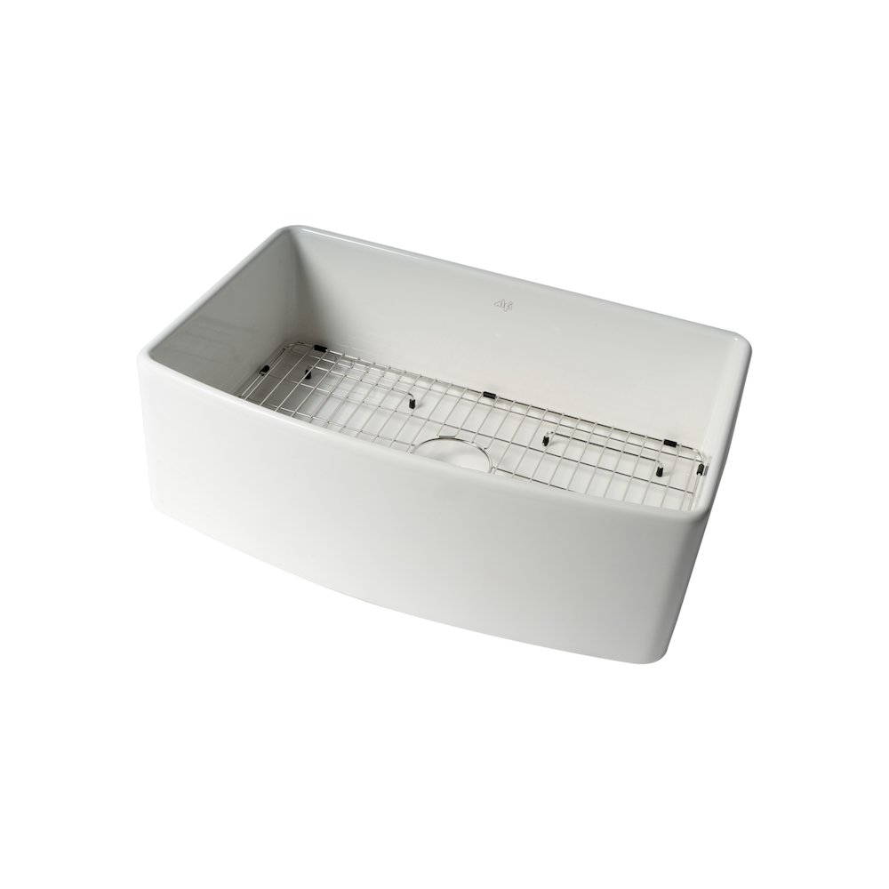 ALFI Brand White Smooth Curved Apron 30" x 20" Single Bowl Fireclay Farm Sink. Picture 5