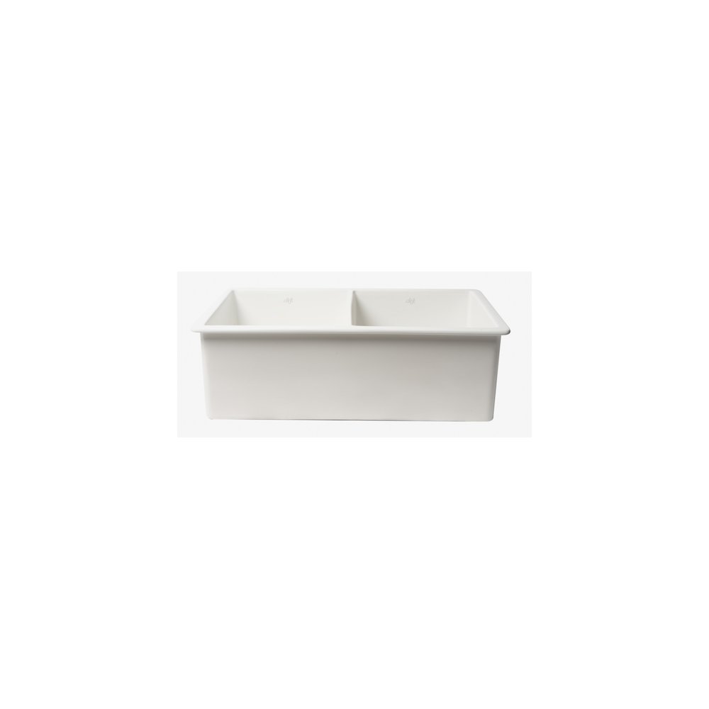 White 32" x 19" Double Bowl Fireclay Undermount / Drop In Kitchen Sink w Grid. Picture 7