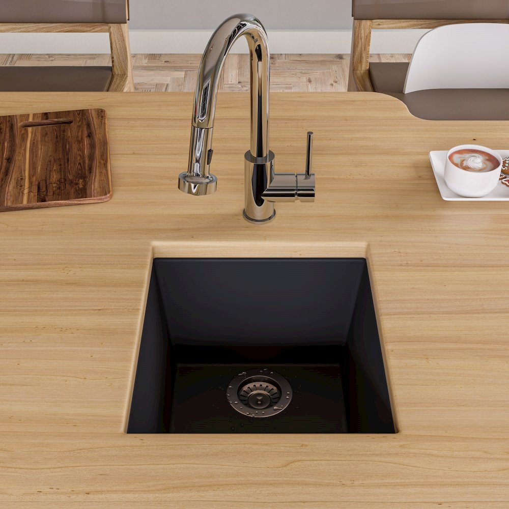 Black 17" Undermount Rectangular Granite Composite Kitchen Prep Sink. Picture 3