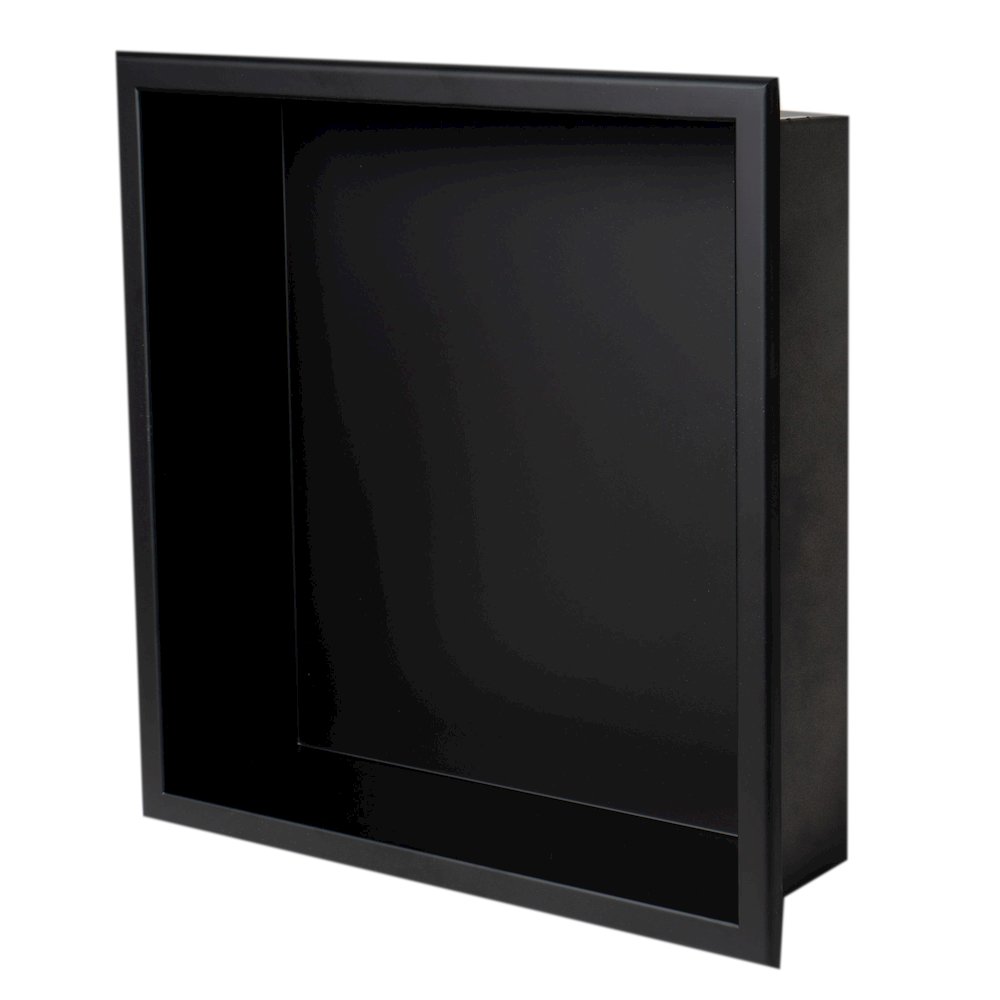 16" x 16" Black Matte Stainless Steel Square Single Shelf Bath Shower Niche. Picture 9