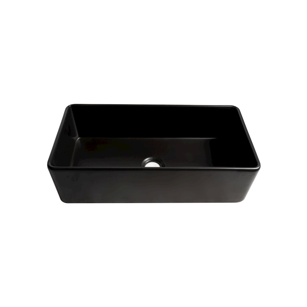 Black Matte Smooth Apron 36" x 18" Single Bowl Fireclay Farm Sink. Picture 6