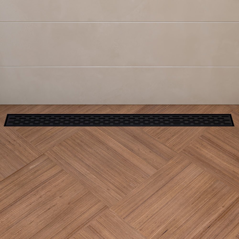 36" Black Matte Stainless Steel Linear Shower Drain with Groove Holes. Picture 2