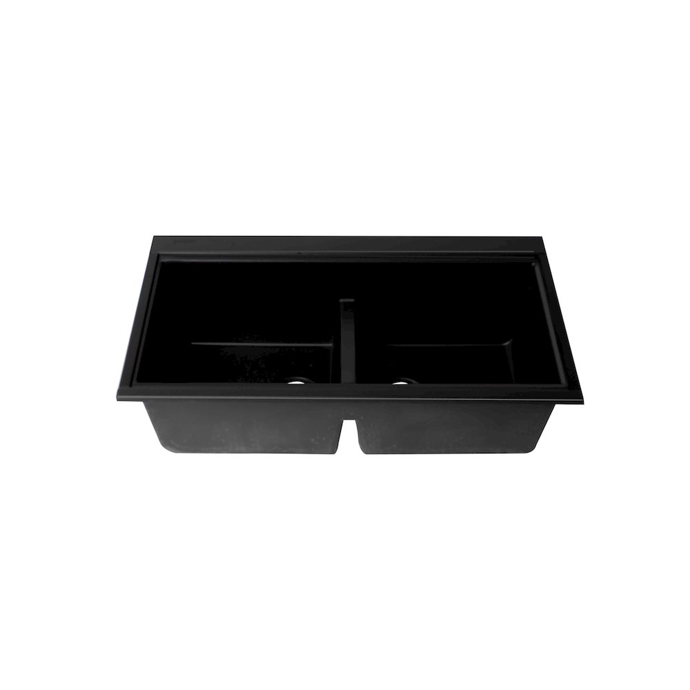 Black 33" Granite Composite Workstation Step Rim Double Bowl Undermount Sink. Picture 7