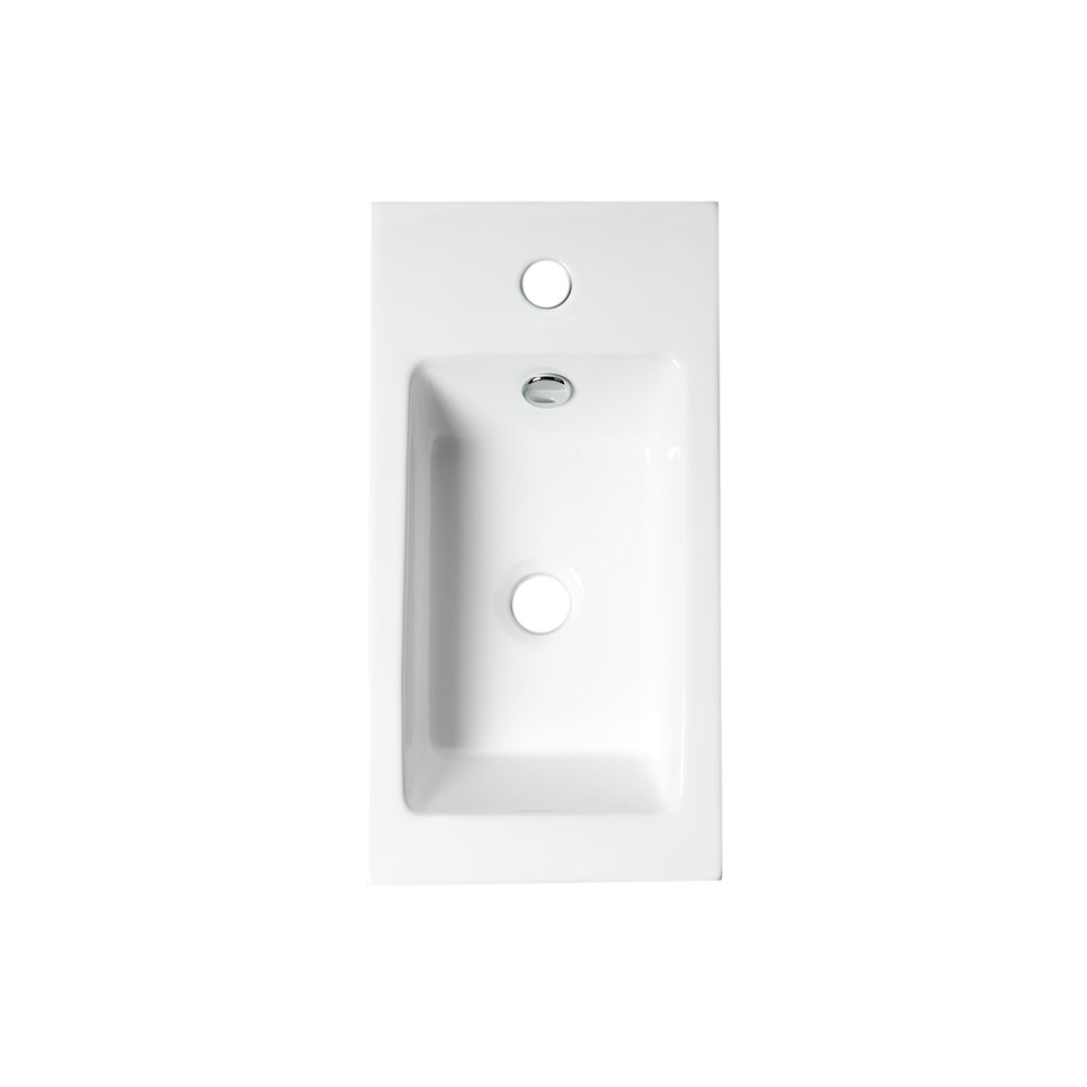 White 20" Small Rectangular Wall Mounted Ceramic Sink with Faucet Hole. Picture 8