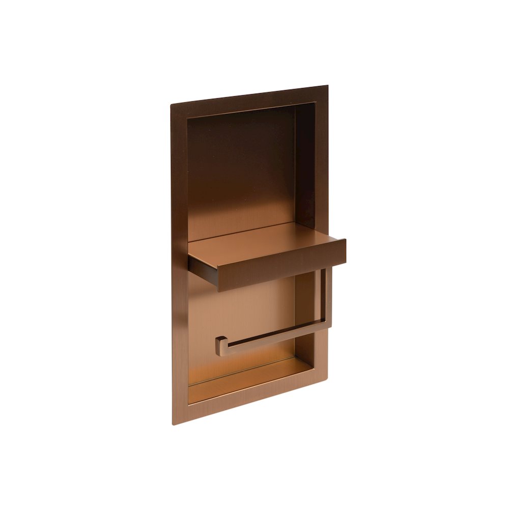 Brushed Copper PVD Stainless Steel Recessed Toilet Paper Holder Niche. Picture 6