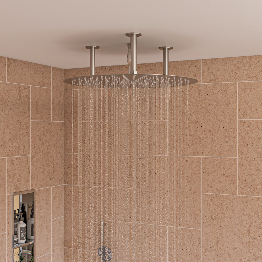 24" Round Brushed Solid Stainless Steel Ultra Thin Rain Shower Head. Picture 7