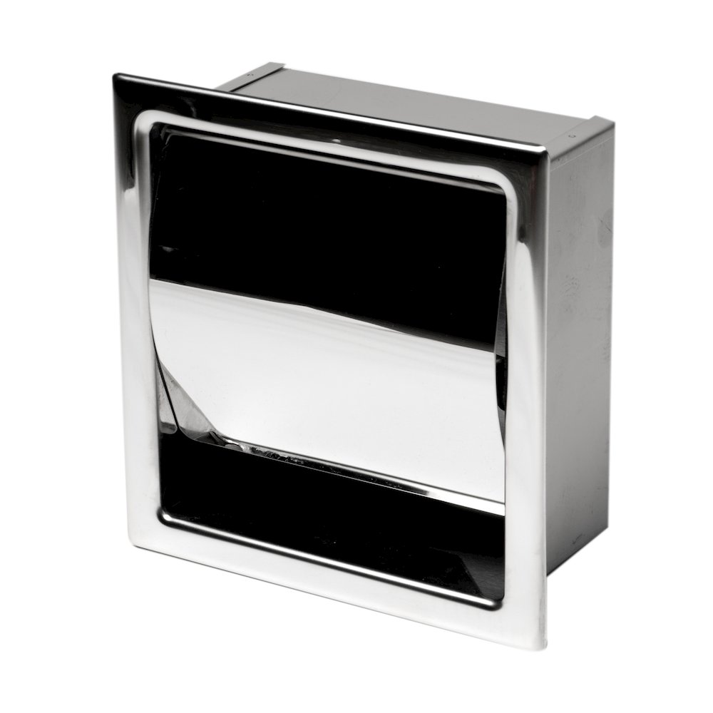 Polished Stainless Steel Recessed Toilet Paper Holder with Cover. Picture 3