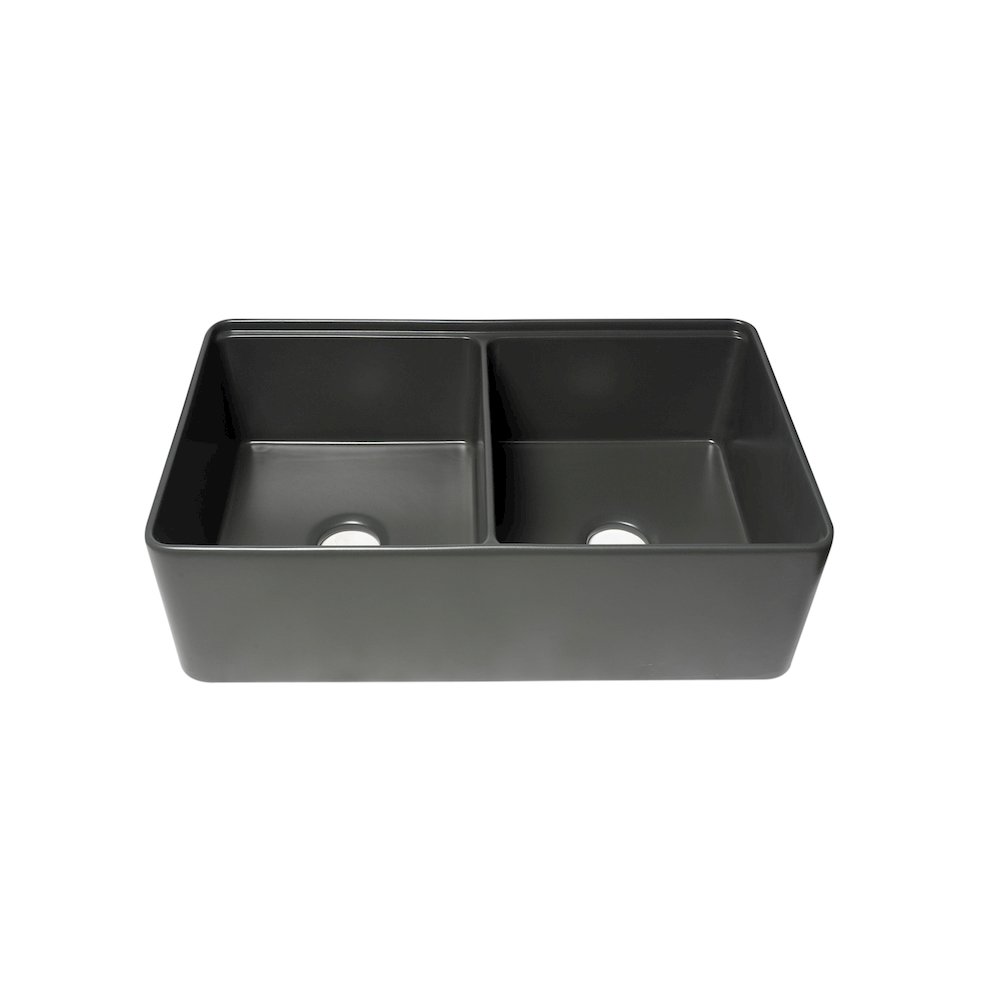 Grey Matte Workstation 33" x 20" Double Bowl Step Rim Fireclay Farm Sink. Picture 2