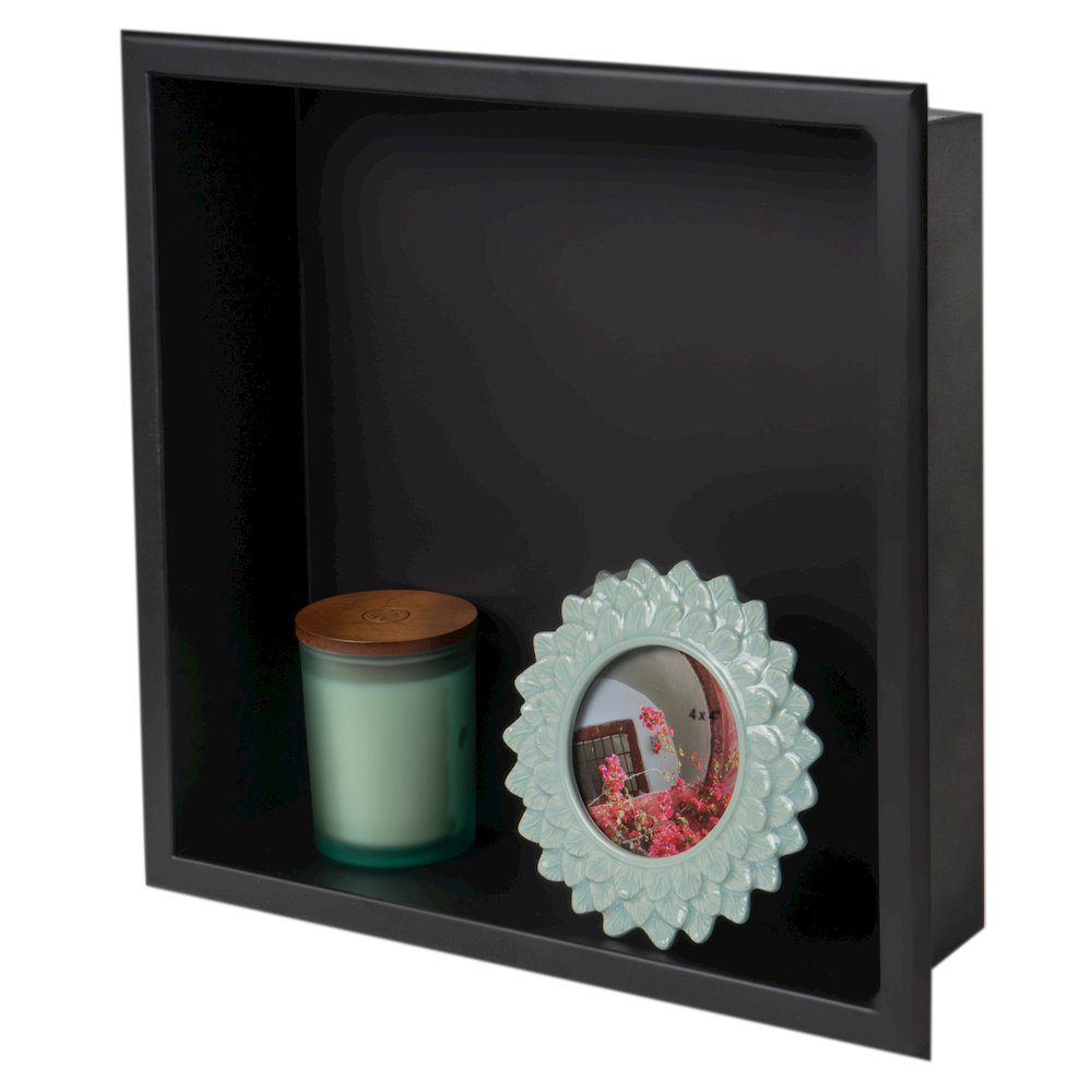 16" x 16" Black Matte Stainless Steel Square Single Shelf Bath Shower Niche. Picture 3