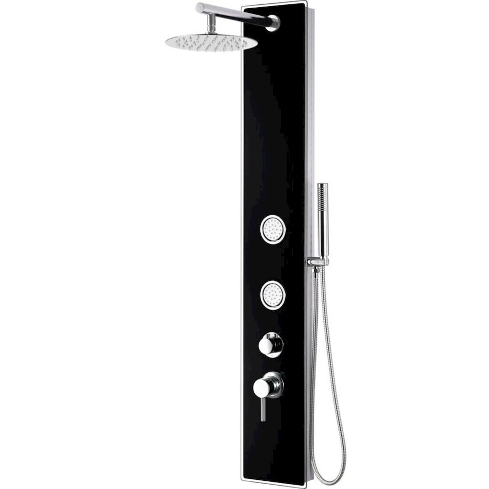 Black Glass Shower Panel with 2 Body Sprays and Rain Shower Head. Picture 1