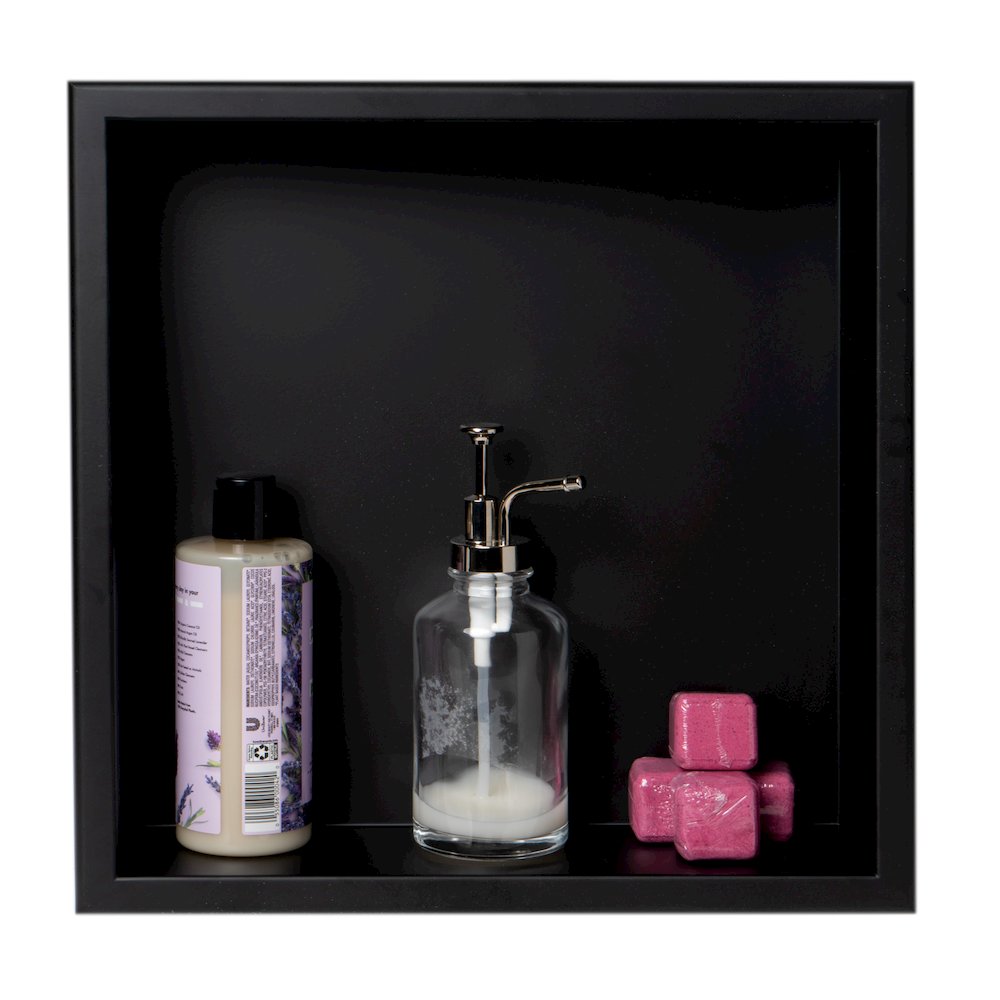 16" x 16" Black Matte Stainless Steel Square Single Shelf Bath Shower Niche. Picture 2