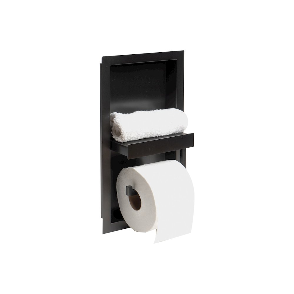 ALFI brand Brushed Black PVD Stainless Steel Recessed Toilet Paper Holder Niche. Picture 1