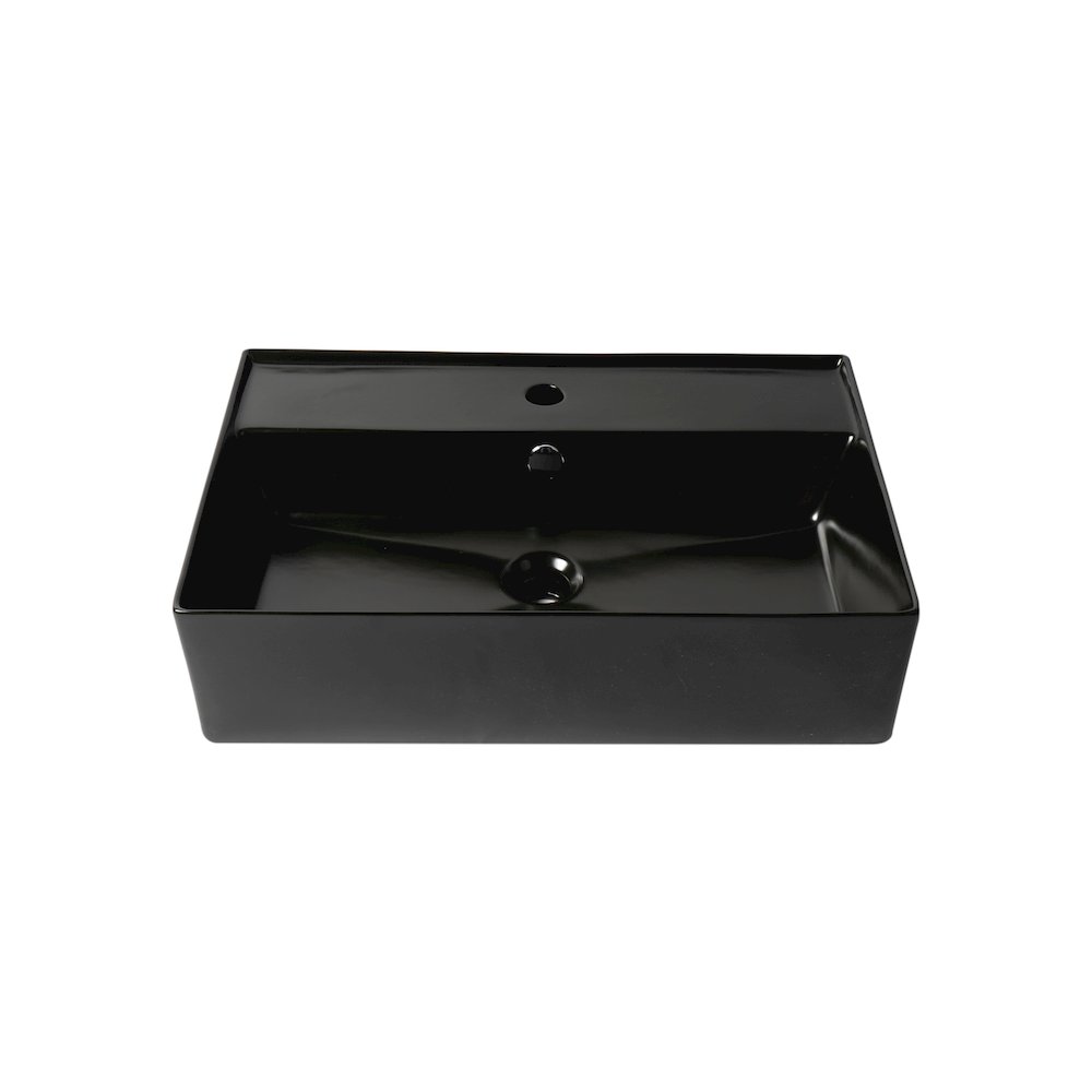 Black Matte 24" Modern Rectangular Above Mount Ceramic Sink with Faucet Hole. Picture 6