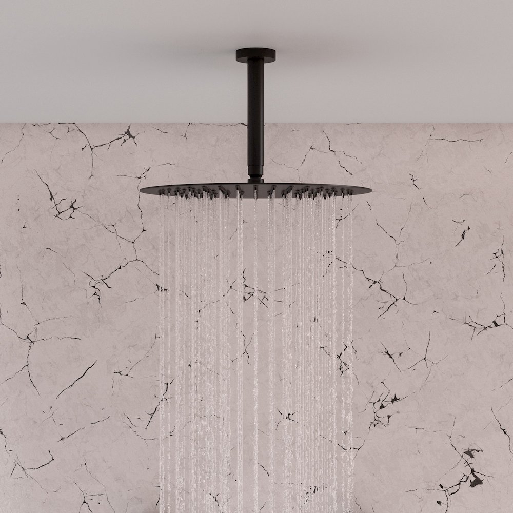 Black Matte 6" Round Ceiling Shower Arm. Picture 4