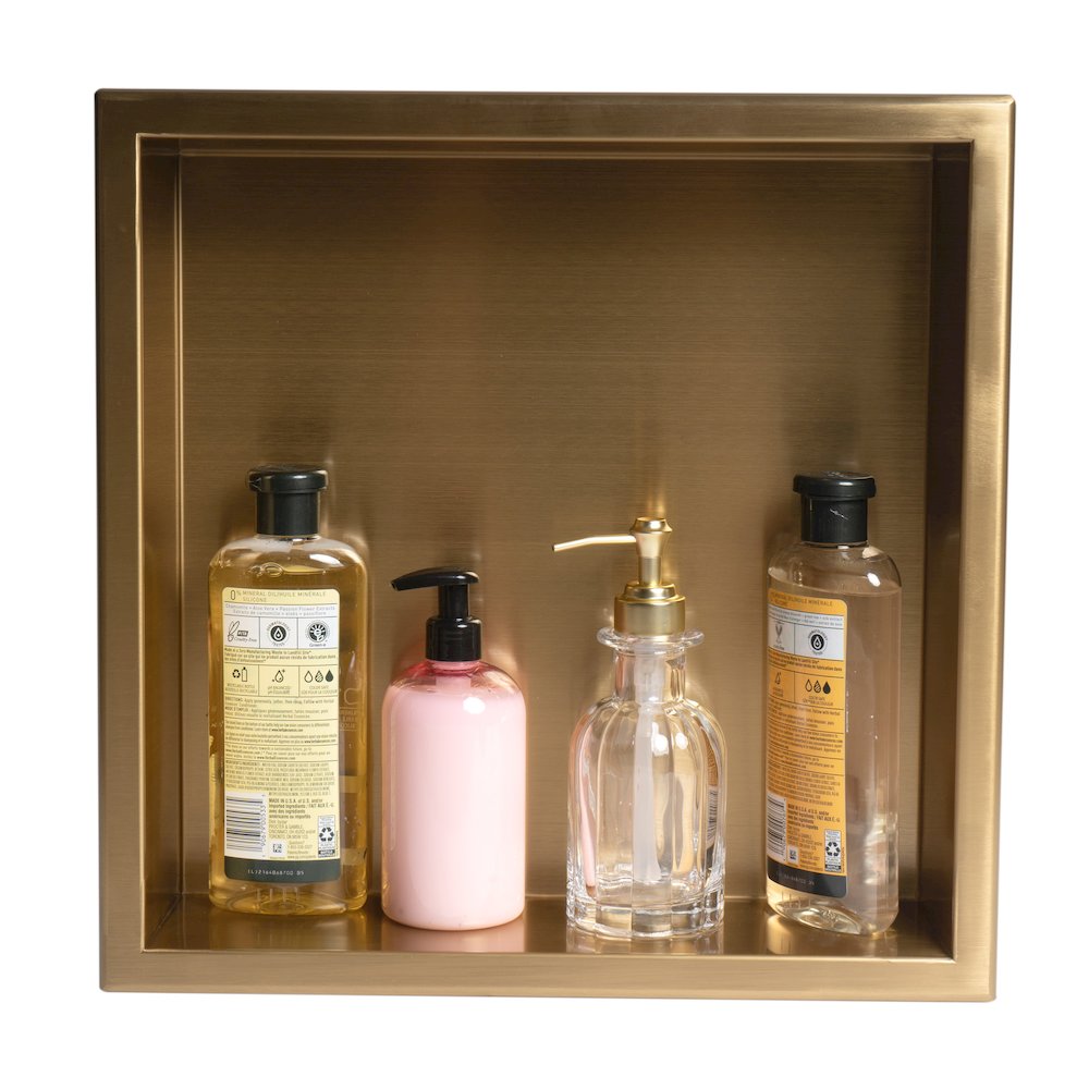 16" x 16" Brushed Gold PVD Steel Square Single Shelf Shower Niche. Picture 8