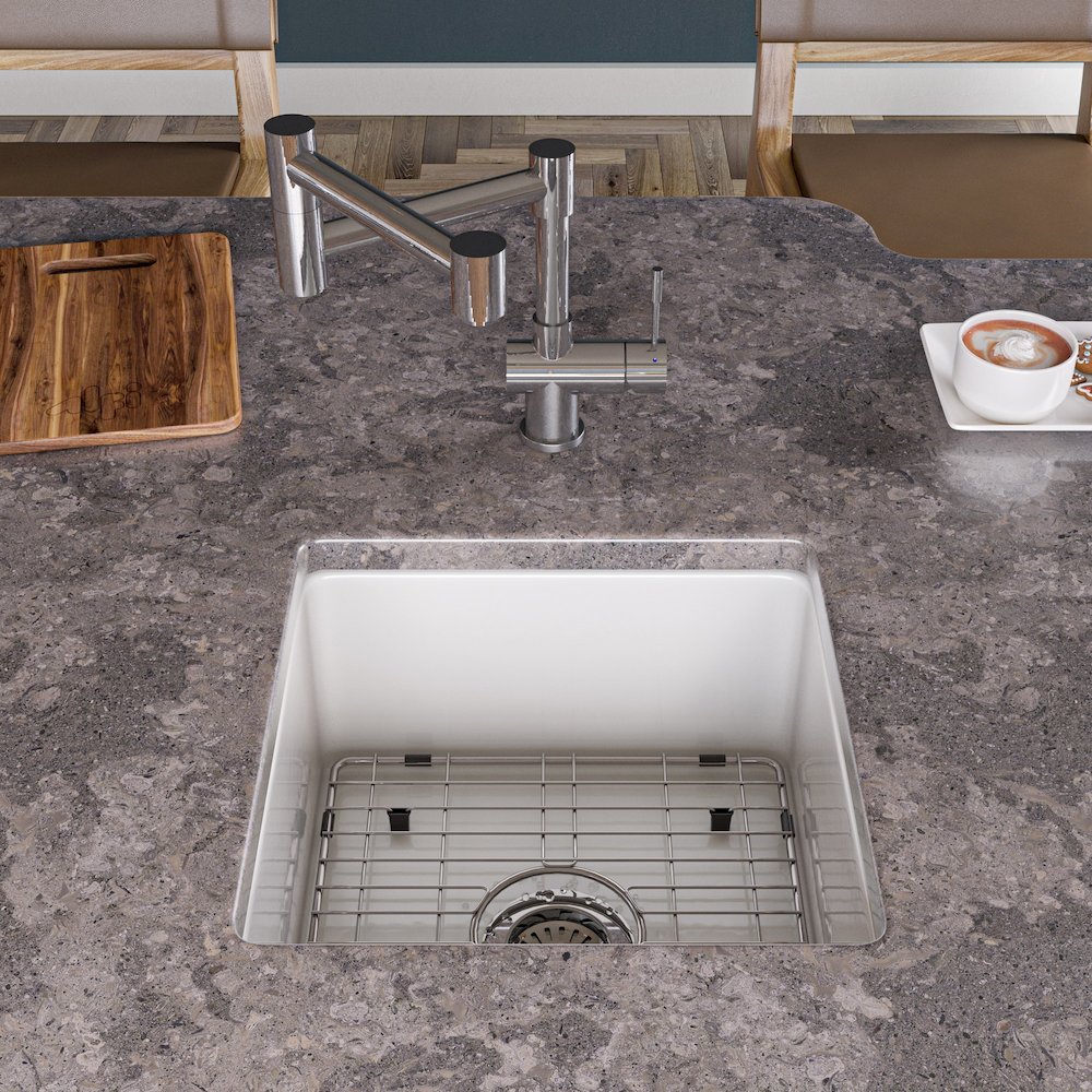 Gray Matte Square 18" x 18" Undermount / Drop In Fireclay Prep Sink. Picture 3