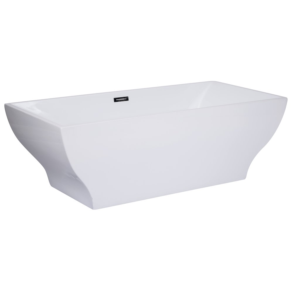 67 inch White Rectangular Acrylic Free Standing Soaking Bathtub. Picture 4