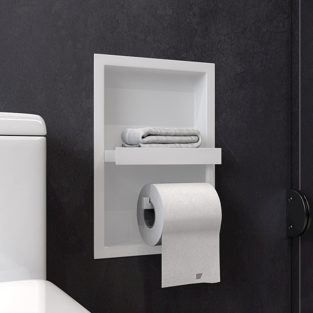 ALFI brand White Matte Stainless Steel Recessed Toilet Paper Holder Niche. Picture 2