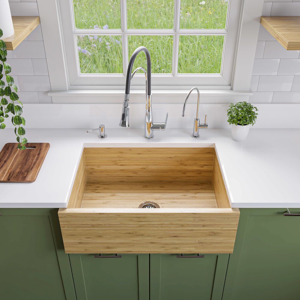 30" Single Bowl Bamboo Kitchen Farm Sink. Picture 3