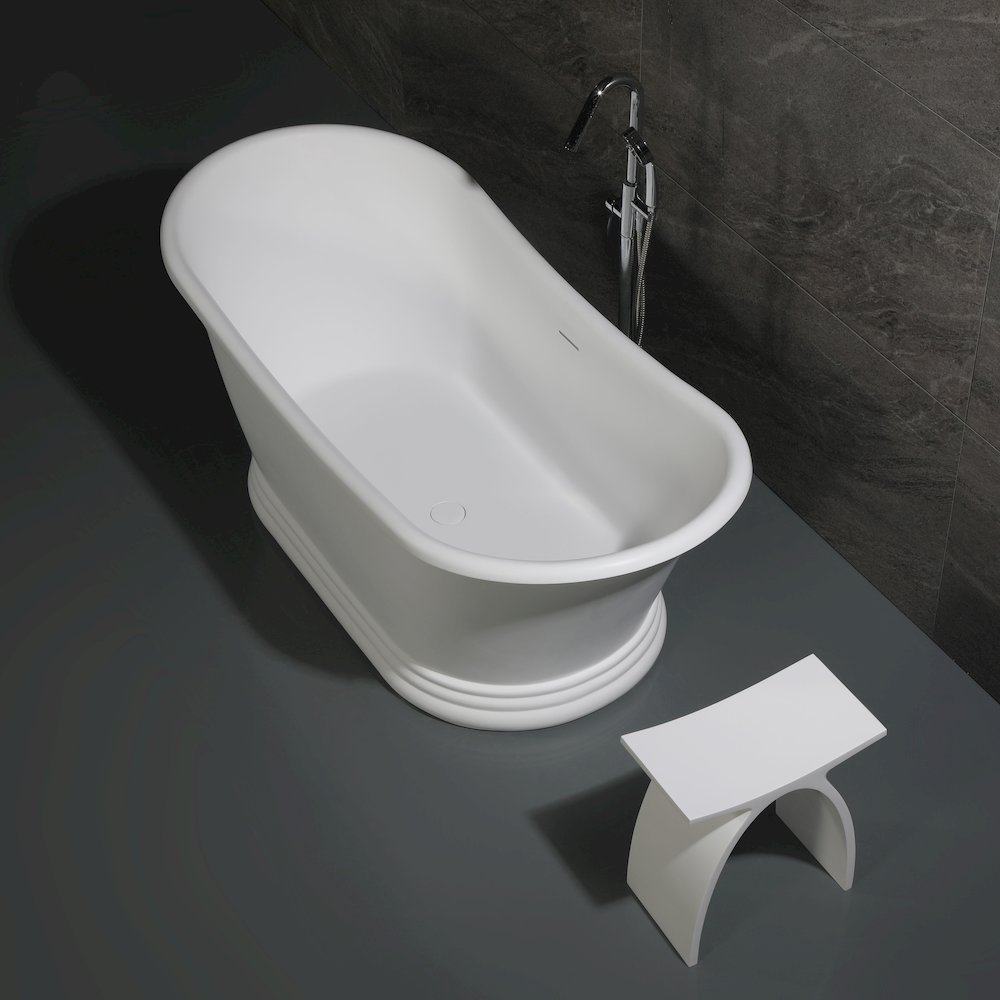 67" White Matte Pedestal Solid Surface Resin Bathtub. Picture 7
