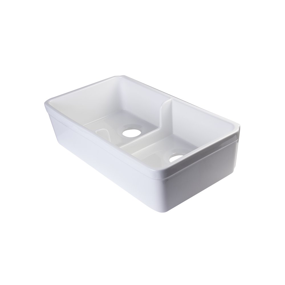 White 32" Short Wall Double Bowl Lip Apron Fireclay Farmhouse Kitchen Sink. Picture 1