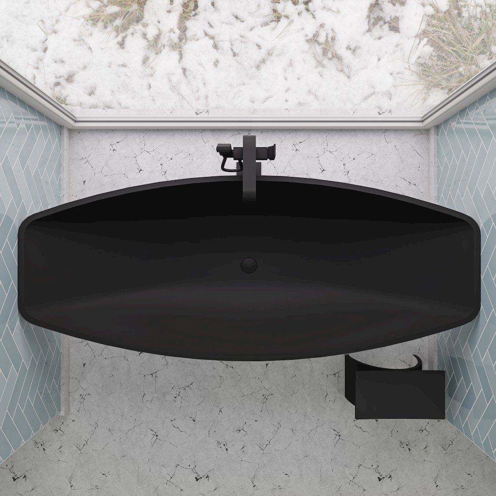 Black Matte 79" Acrylic Suspended Wall Mounted Hammock Bathtub. Picture 4