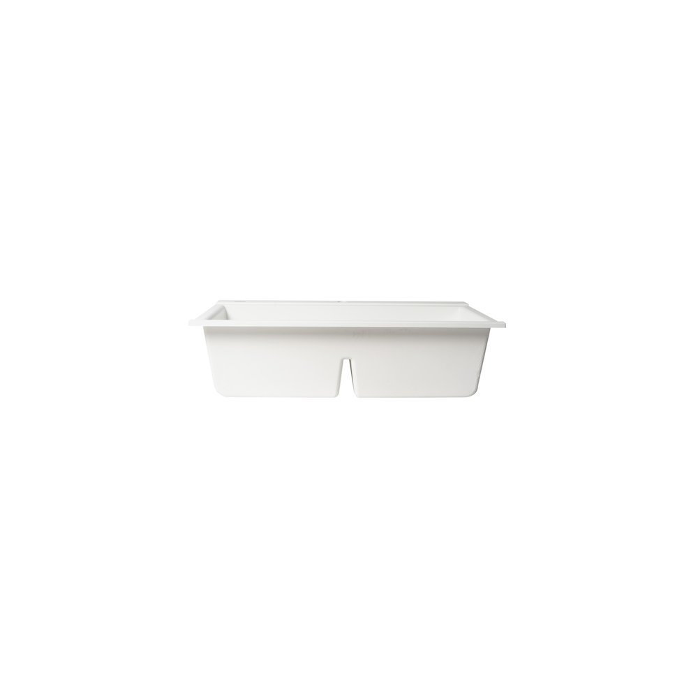 White 33" Granite Composite Workstation Step Rim Double Bowl Drop In Sink. Picture 9