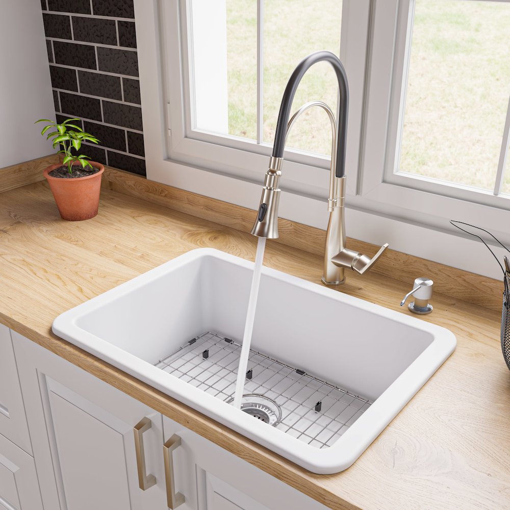 White 27" x 18" Fireclay Undermount / Drop In Firelcay Kitchen Sink. Picture 2