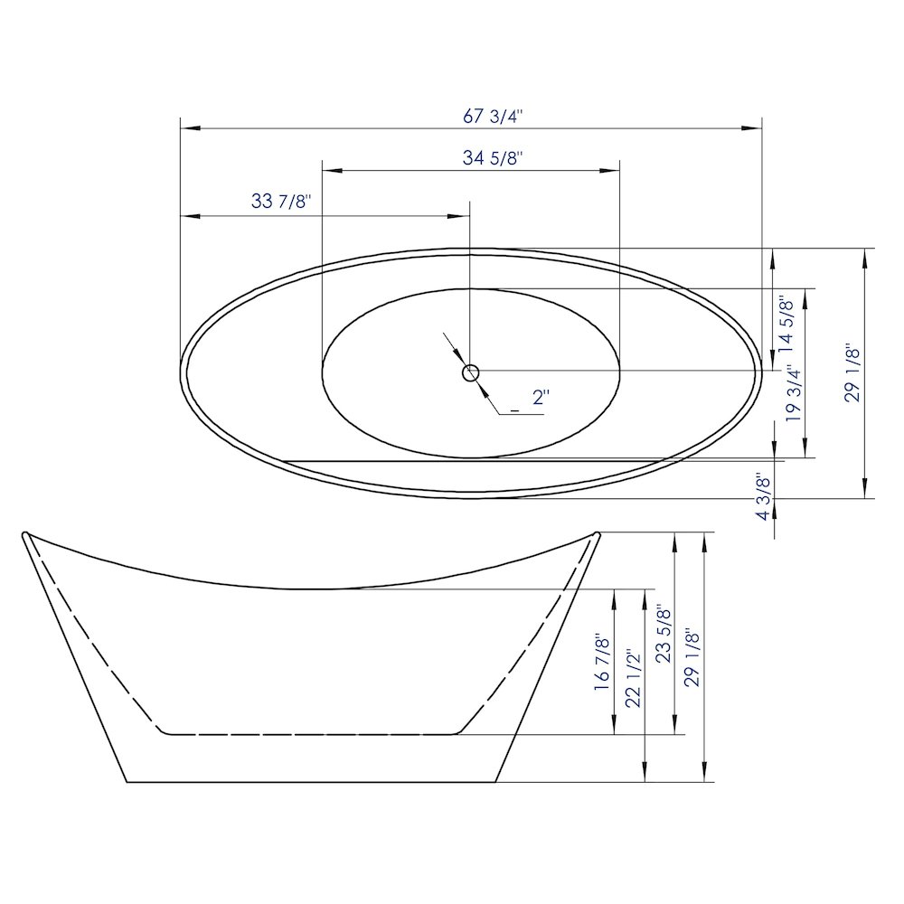 68 inch White Oval Acrylic Free Standing Soaking Bathtub. Picture 8
