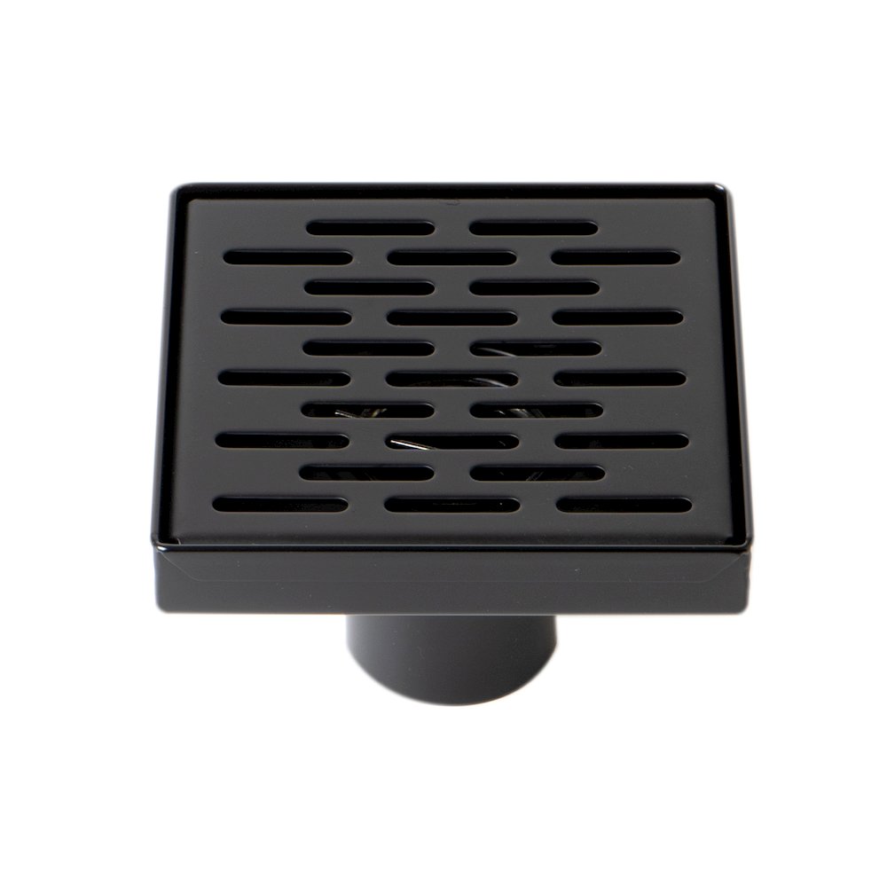 5" x 5" Black Matte Square Stainless Steel Shower Drain with Groove Holes. Picture 1