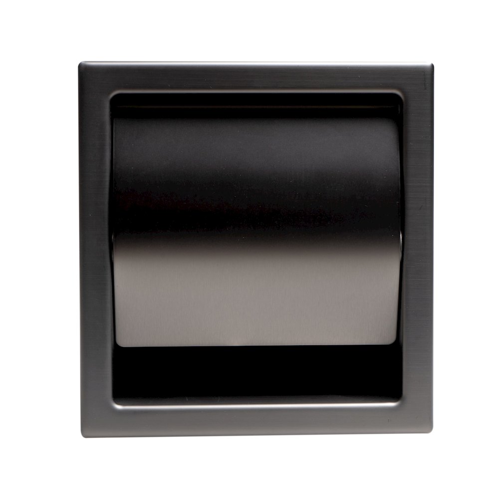 PVD Brushed Black Stainless Steel Recessed Toilet Paper Holder with Cover. Picture 2
