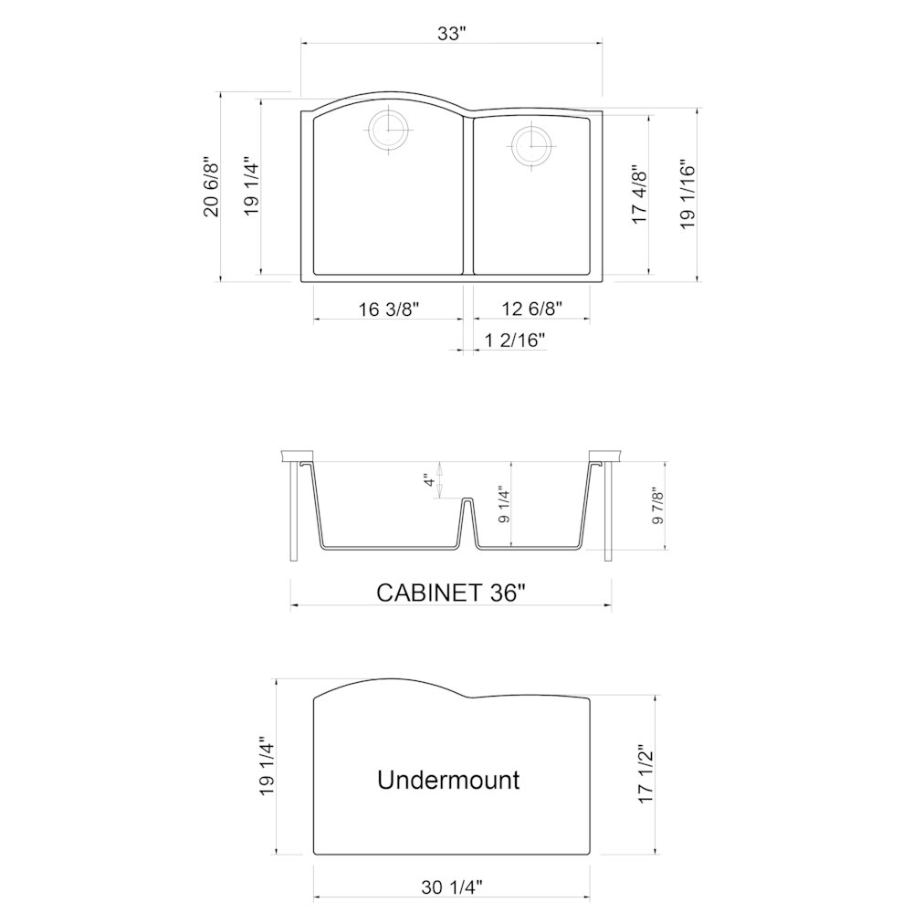 Black 33" Double Bowl Undermount Granite Composite Kitchen Sink. Picture 8