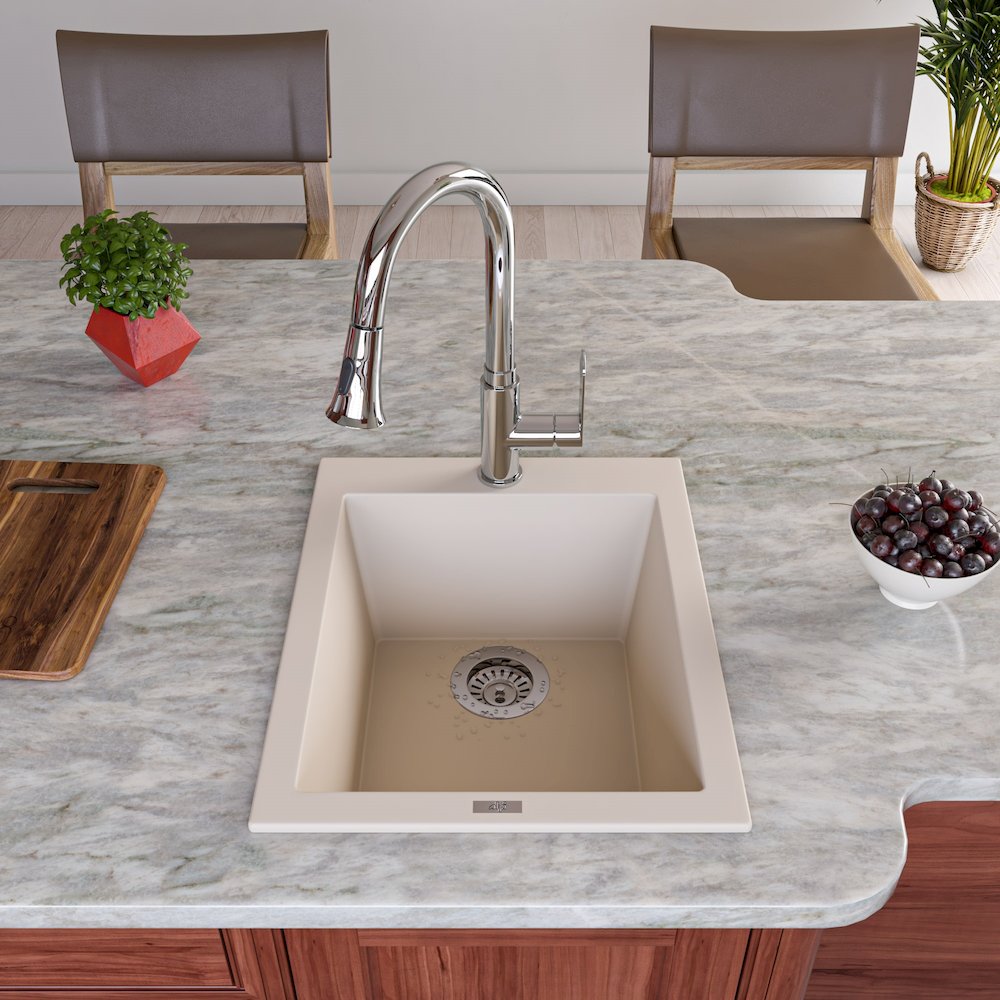 Biscuit 17" Drop-In Rectangular Granite Composite Kitchen Prep Sink. Picture 3