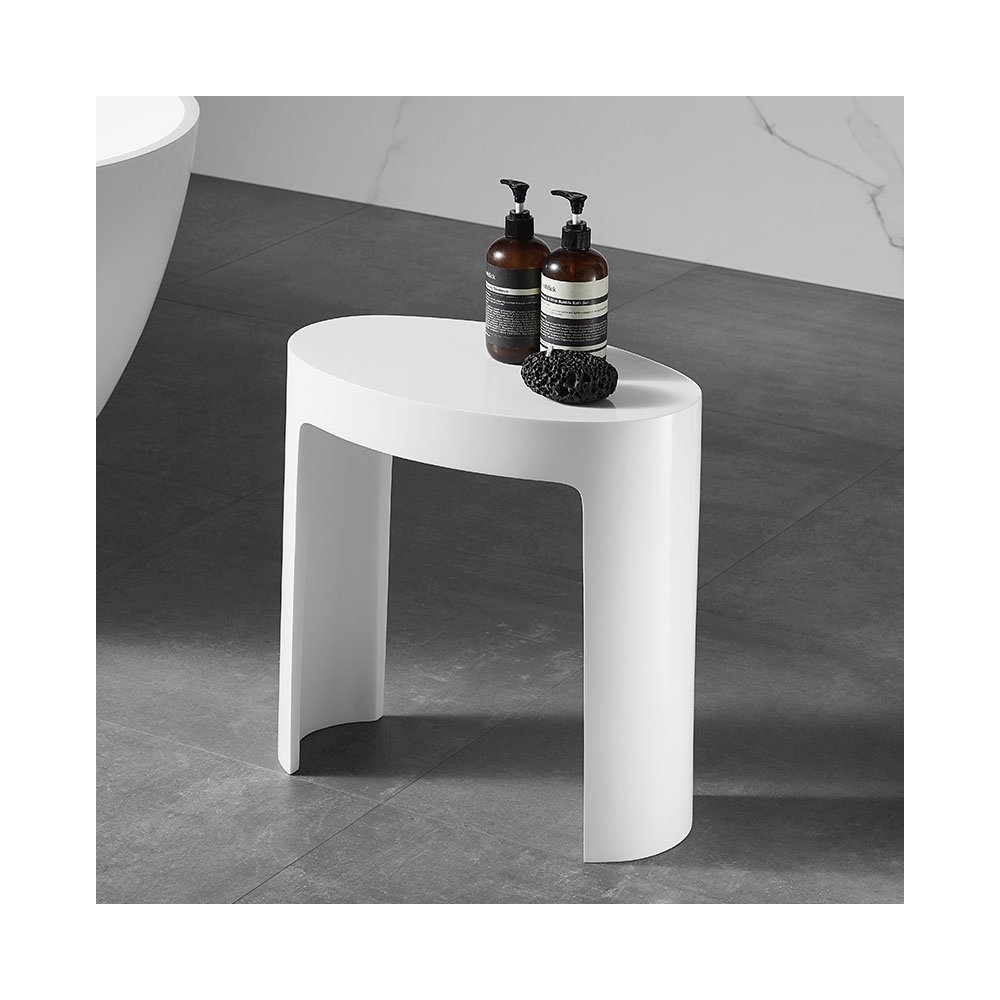 White Matte Solid Surface Resin Bathroom / Shower Stool. Picture 2