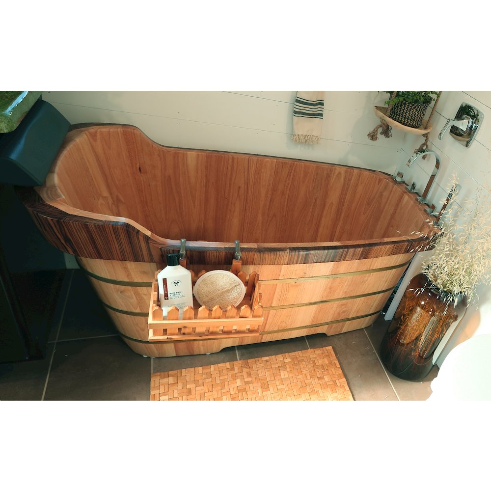 59" Free Standing Wooden Bathtub with Chrome Tub Filler. Picture 6