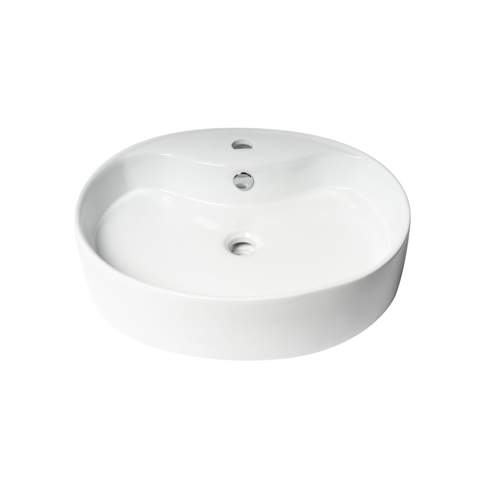 White 22" Oval Above Mount Ceramic Sink with Faucet Hole. Picture 6