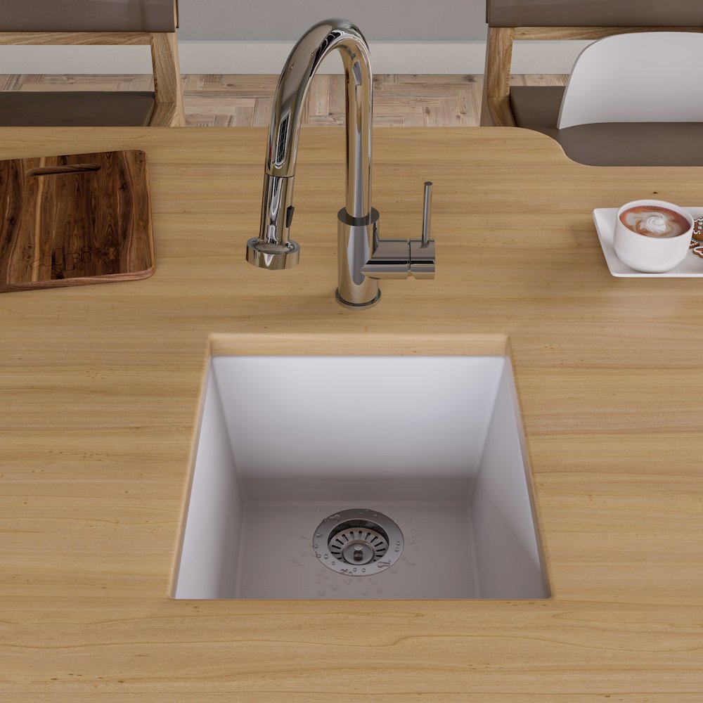 White 17" Undermount Rectangular Granite Composite Kitchen Prep Sink. Picture 3