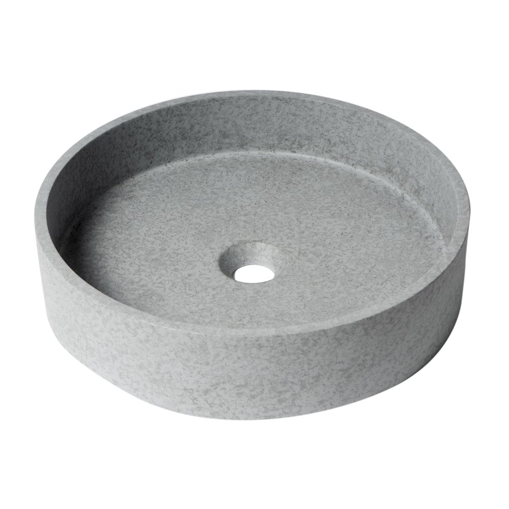 17" Round Solid Concrete Gray Matte Above Mount Bathroom Sink. Picture 1