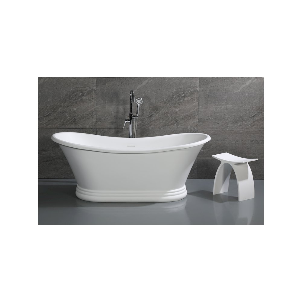 67" White Matte Pedestal Solid Surface Resin Bathtub. Picture 6